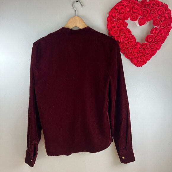 Lauren Ralph Lauren Black Label Velvet Top Sz 4 Deep Red Plunging V Neck - Picture 5 of 8